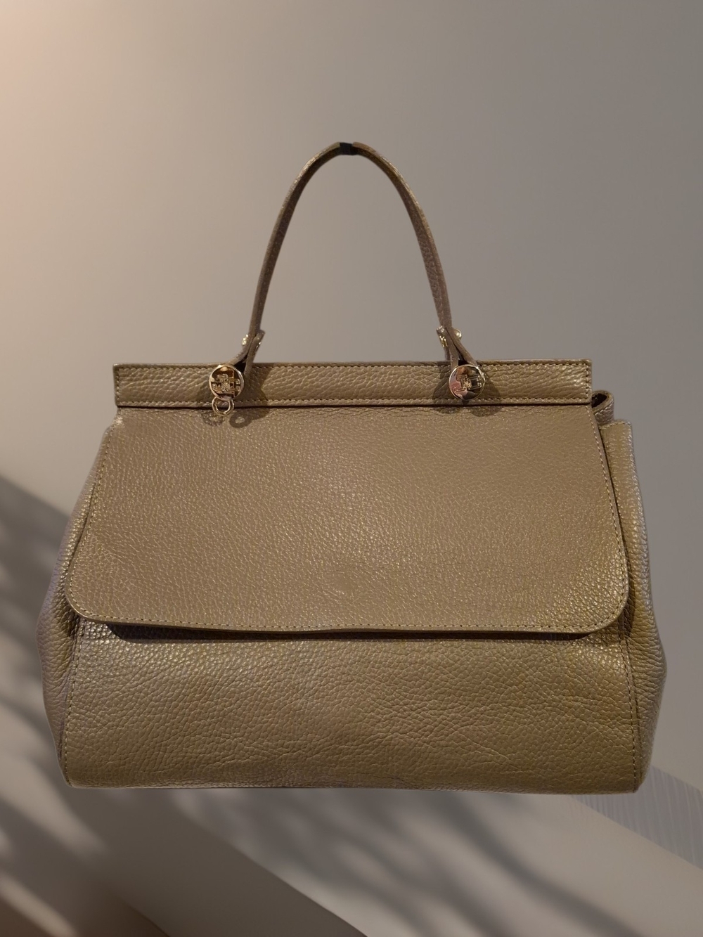 Jacky & Celine Structured Pebbled Leather Satchel in Taupe